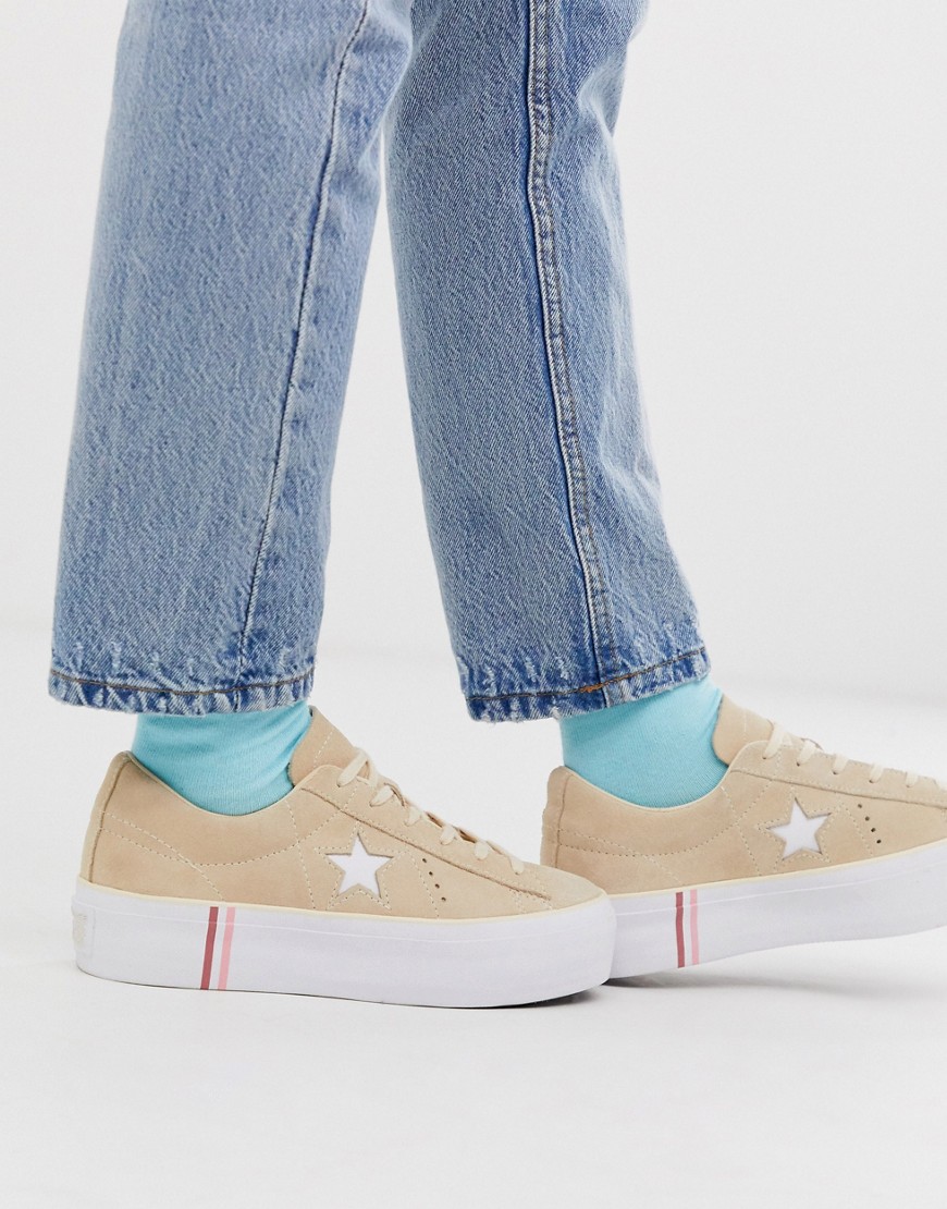 Converse - One Star - Sneakers beige con plateau-Crema