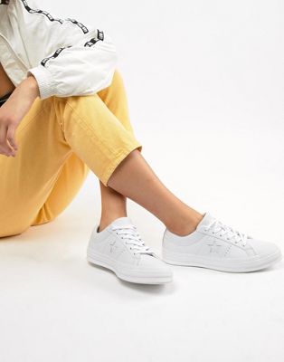 converse one star triple leather white trainers
