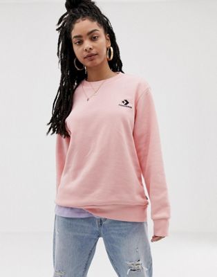 Converse - Oversized chevron sweatshirt met ronde hals en geborduurde ster-Roze