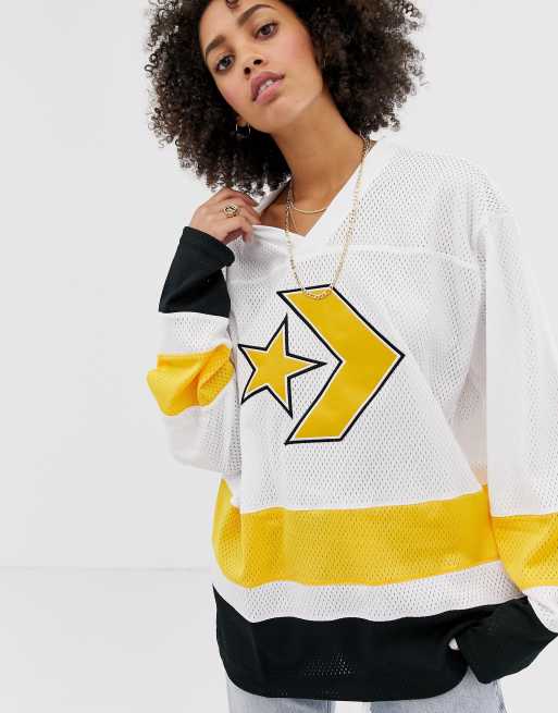 ASOS DESIGN oversized hockey jersey with city print in black and