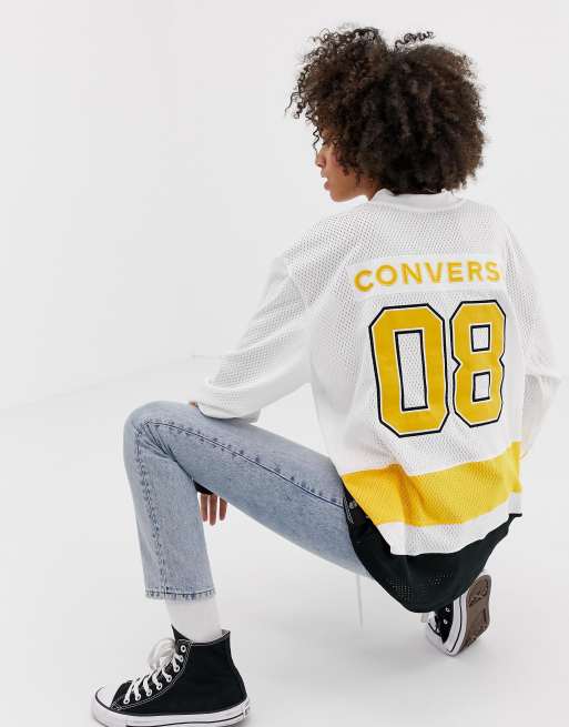 Converse Oversized Hockey Jersey Long Sleeve In White