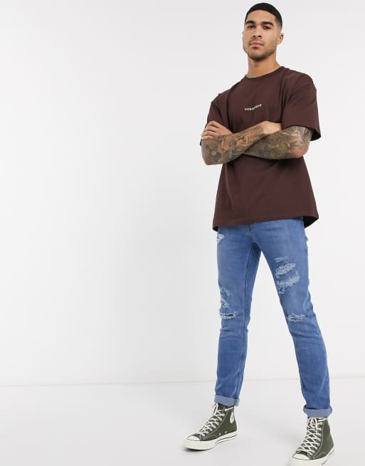 Converse oversized ringer t shirt in brown