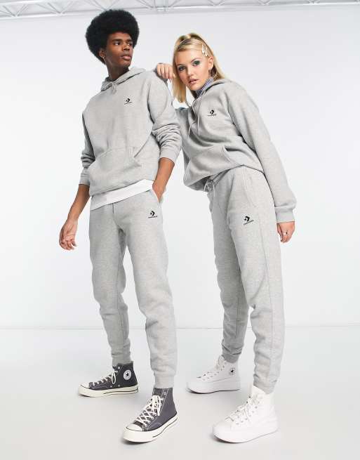 Converse Pantalon de jogging unisexe en polaire logo chevron et toile Gris ardoise