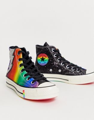 Converse - Pride Chuck '70 - Sneakers alte nero glitter con dettaglio  arcobaleno | ASOS
