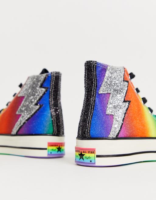Converse Pride Chuck 70 Sneakers alte nero glitter con dettaglio arcobaleno