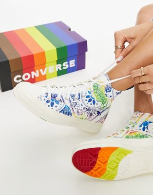 Converse Pride Chuck 70 Hi trainers in white multi-coloured scarf print