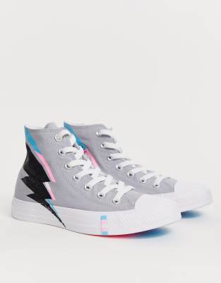 converse pride chuck taylor hi all star white and rainbow lightning bolt trainers