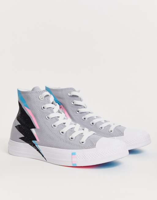 Converse pride chuck taylor hi all best sale star white and rainbow lightning bolt trainers