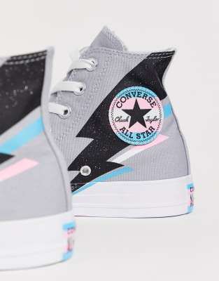 converse pride chuck taylor hi all star white and rainbow lightning bolt trainers