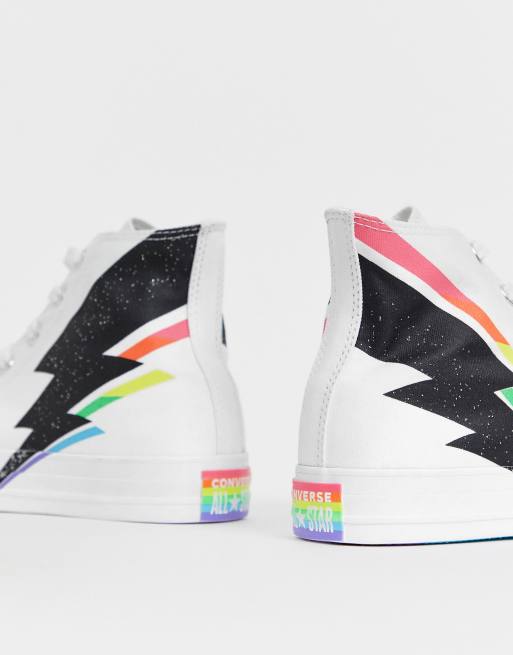 Converse pride chuck taylor hi all star white and rainbow hot sale lightning bolt trainers