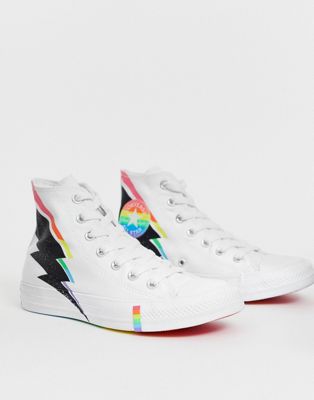 Converse Pride Chuck Taylor Hi All Star White And Rainbow Lightning Bolt  Trainers | ASOS
