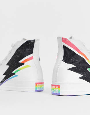 converse pride chuck taylor hi all star white and rainbow lightning bolt trainers