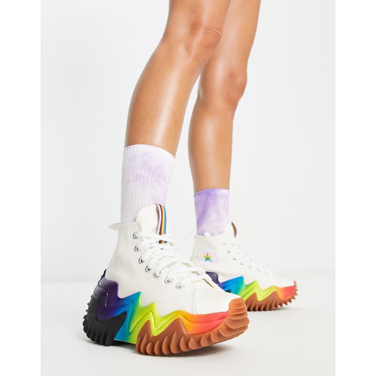 Converse Pride Run Star Motion Hi Knochelhohe Sneaker in WeiB und Regenbogenfarben mit Plateausohle ASOS