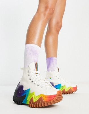 Converse Pride Run Star Motion Hi platform trainers in white and rainbow