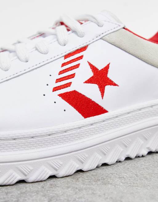 Converse Pro Leather Rivals Sneakers bianco crema e rosse con plateau