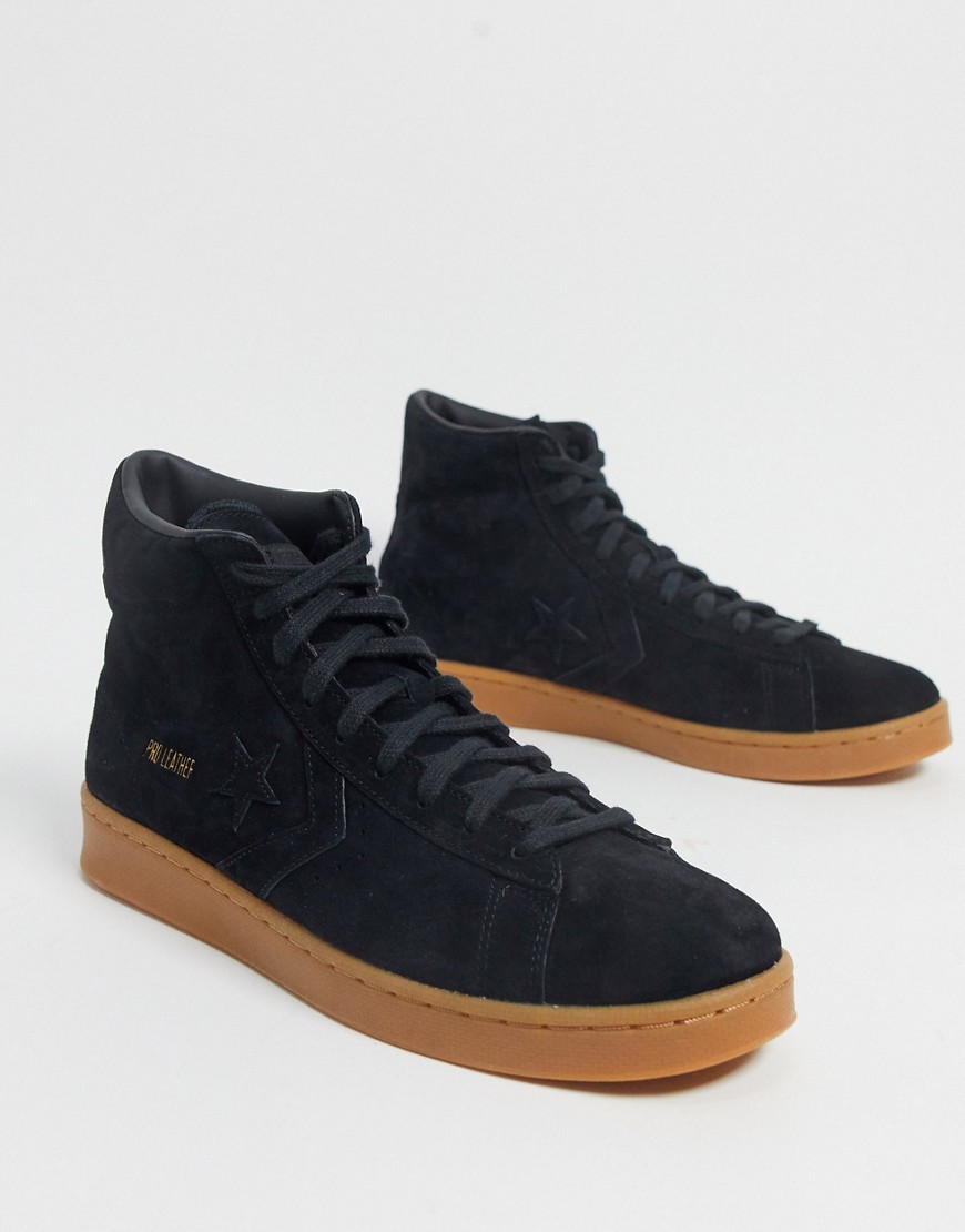 Converse – Pro Leather – Svarta sneakers i mocka med högt skaft