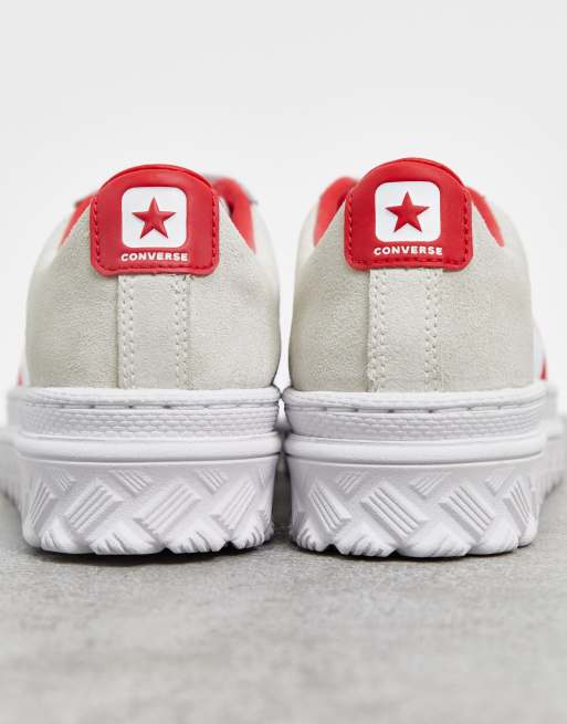 Converse Pro Rivals Baskets plateforme en cuir Blanc cr me et rouge