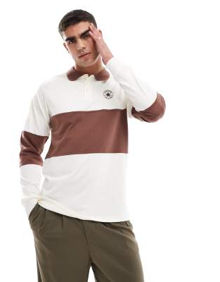 Converse Retro Chuck Marquis long sleeve Polo in brown and white