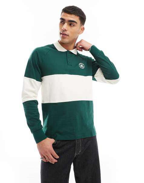 Converse Retro Chuck Marquis long sleeve Polo in green and white - view 1