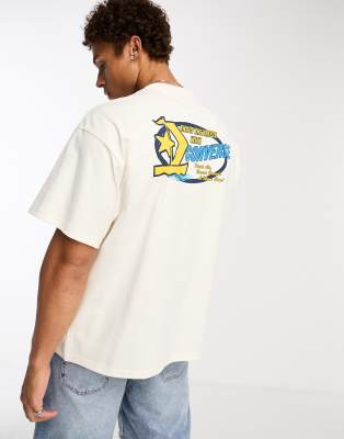 Converse Retro Sail Boat back print t-shirt in cream-White