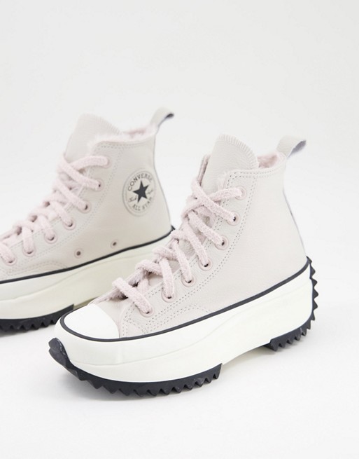 Converse Run Star Hike faux fur lined leather trainers in off white