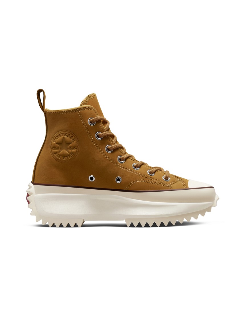 Converse Run Star Hike Hi Cold Fusion nubuck leather platform sneakers in wheat-Brown