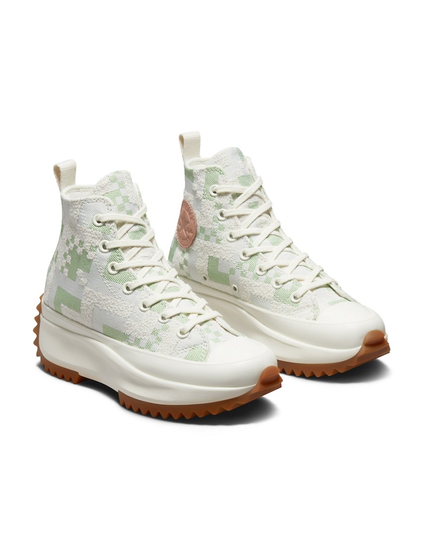 Converse Run Star Hike Hi Crafted Folk jacquard platform sneakers in egret/virtual matcha-White