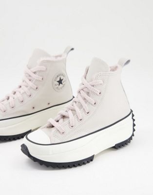 Converse Run Star Hike Hi faux fur lined leather trainers in off white - ASOS Price Checker