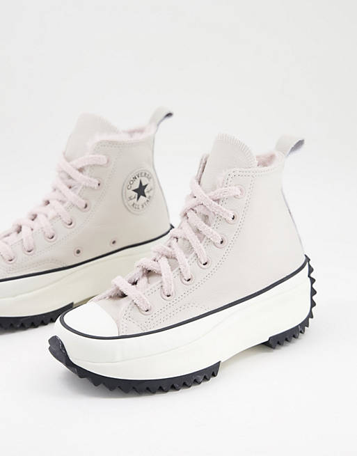 Converse Run Star Hike Hi faux fur lined leather sneakers in off white