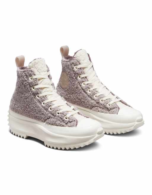 Converse - Run Star Hike Hi - Hoge sneakers van sherpastof met plateauzool in vapor mauve