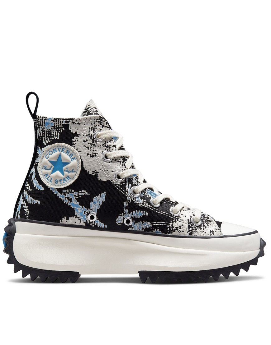 Converse Run Star Hike Hi Hybrid Floral jacquard canvas platform sneakers in university blue-Black