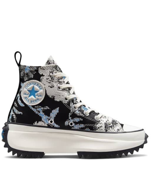 Converse Run Star Hike Hi Hybrid Floral jacquard canvas platform sneakers in university blue | ASOS