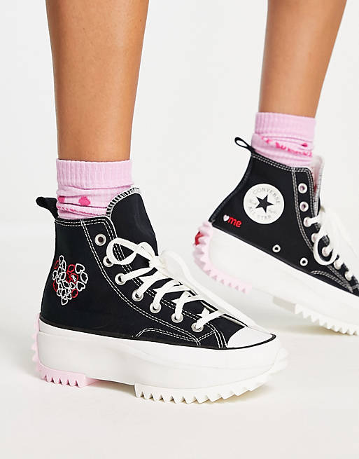 Converse Run Star Hike Hi in black with heart embroidery | ASOS
