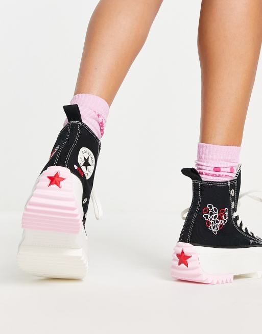 Converse Run Star Hike Platform Embroidered Hearts In Black For Men