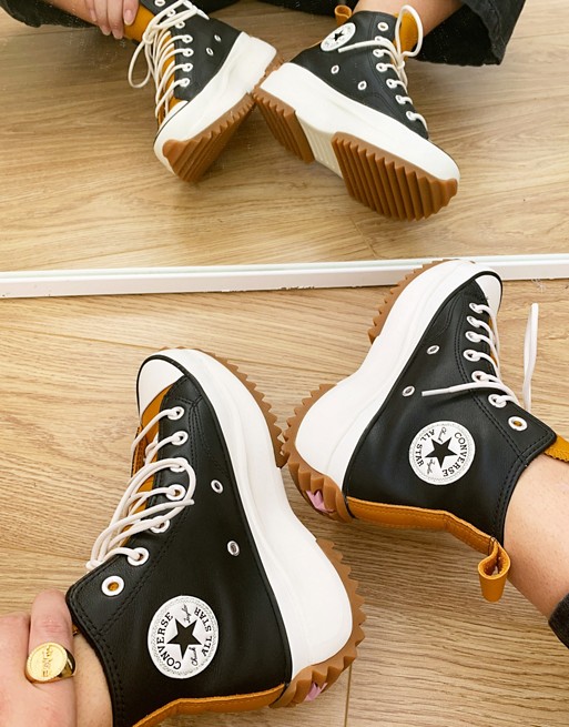Converse Run Star Hike Hi leather trainers in black and mustard yellow