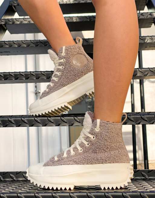 Converse - Run Star Hike Hi - Vamsede sherpa-sneakers i gråbrun