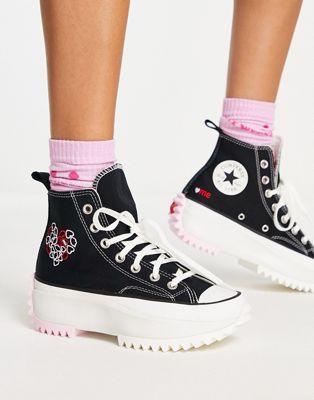 Converse Run Star Hike Hi in black with heart embroidery