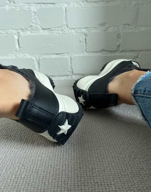 converse cosy club faux fur lined trainers in black
