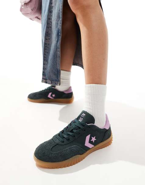 Converse Run Star Ox trainers in dark green and pink - view 1