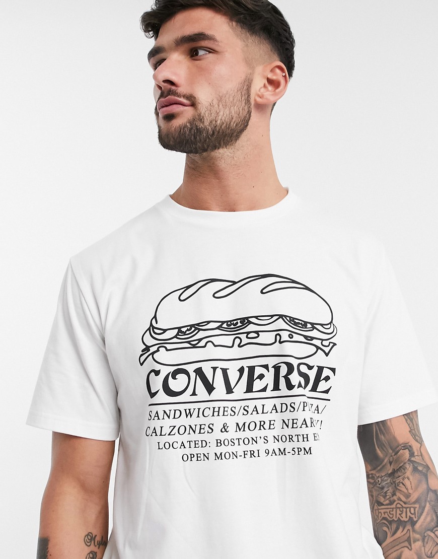 Converse - Sandwich Shop - T-shirt bianca con stampa-Bianco