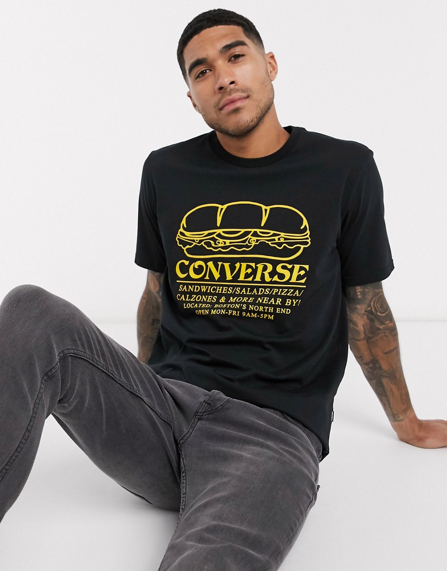 Converse - Sandwich Shop - T-shirt nera con grafica-Nero