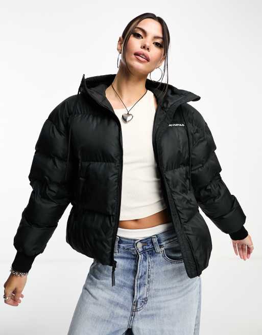 Converse short puffer coat in black | ASOS