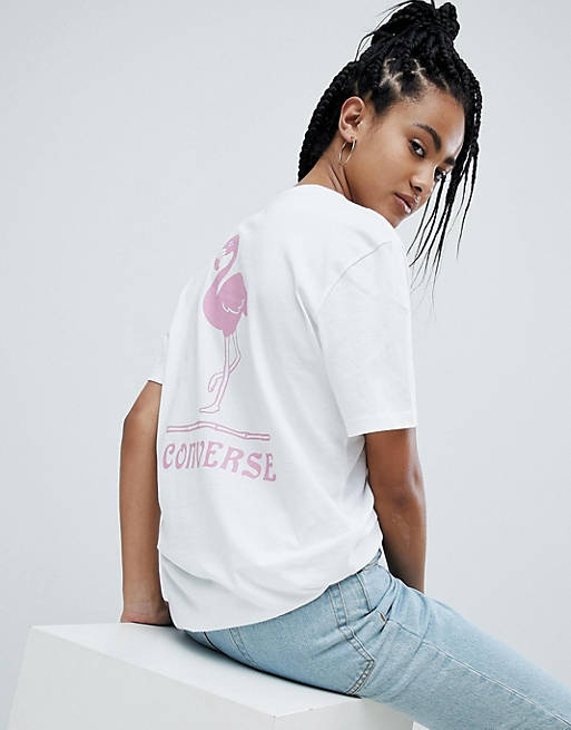 بته Converse Short Sleeve T-Shirt With Flamingo Back Print بته