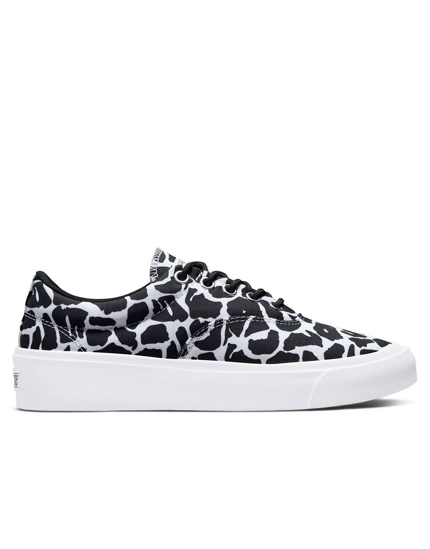 Converse Skid Grip Ox animal print canvas sneakers in white/black