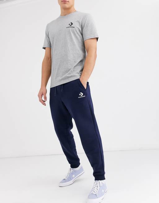 Converse small logo cuffed joggers in navy ASOS