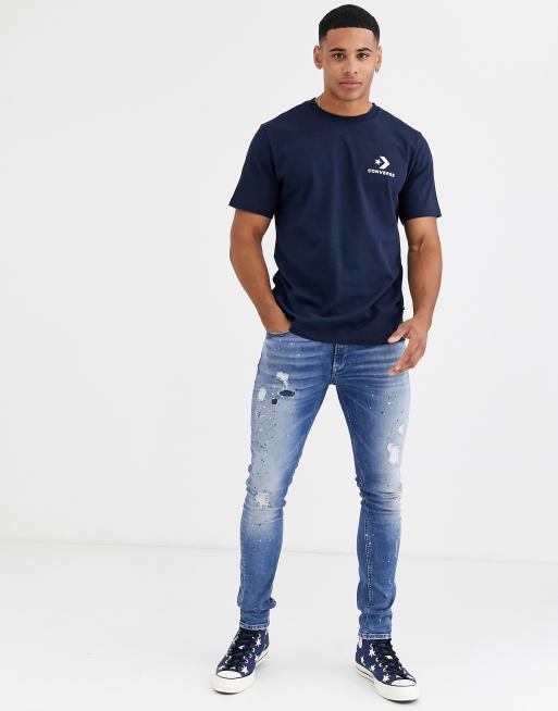 Converse t shirt mens hot sale blue