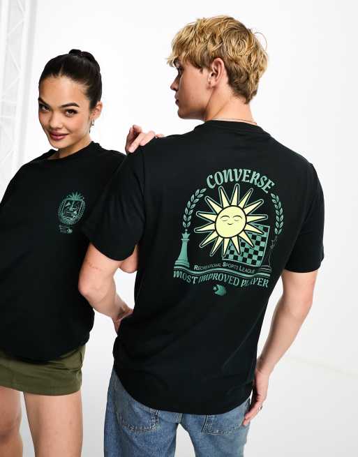 Converse - Sort t-shirt med skakprint på ryggen