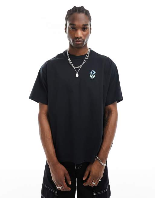 Converse star chevron flower oversized t shirt in black