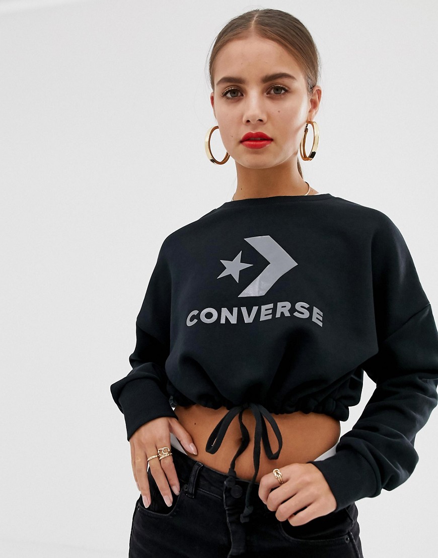 Converse – Star Chevron – Svart kort sweatshirt med tryck
