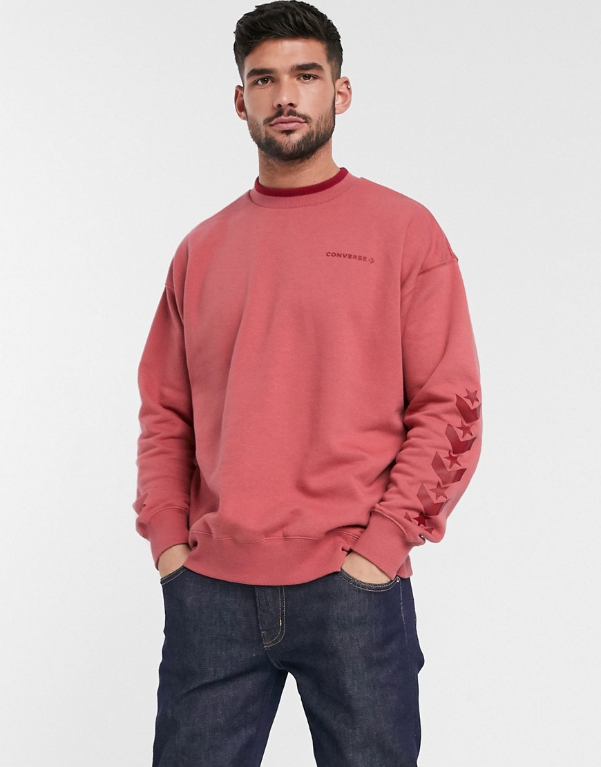 Converse - Sweatshirt met logo met zigzag en sterren op de arm in roze